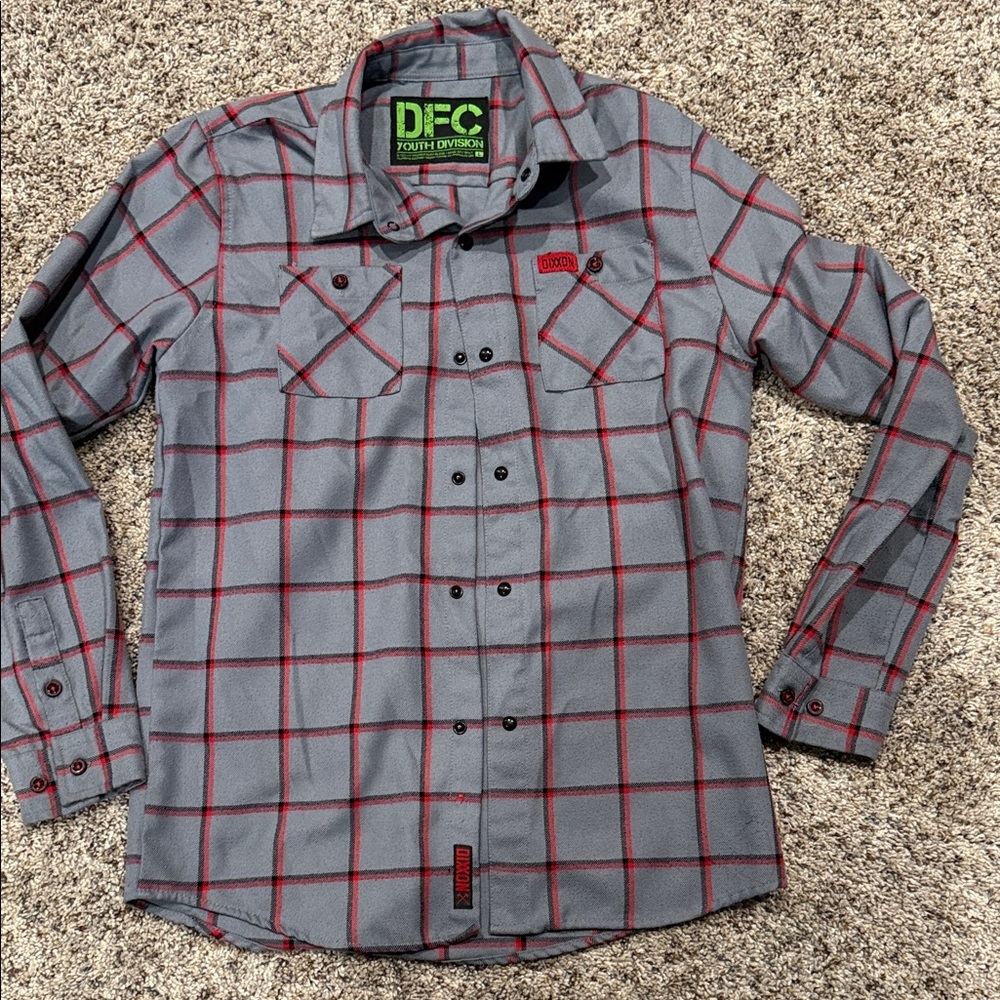 DIXXON Kids Plaid Button Down Shirt - Gray and Red